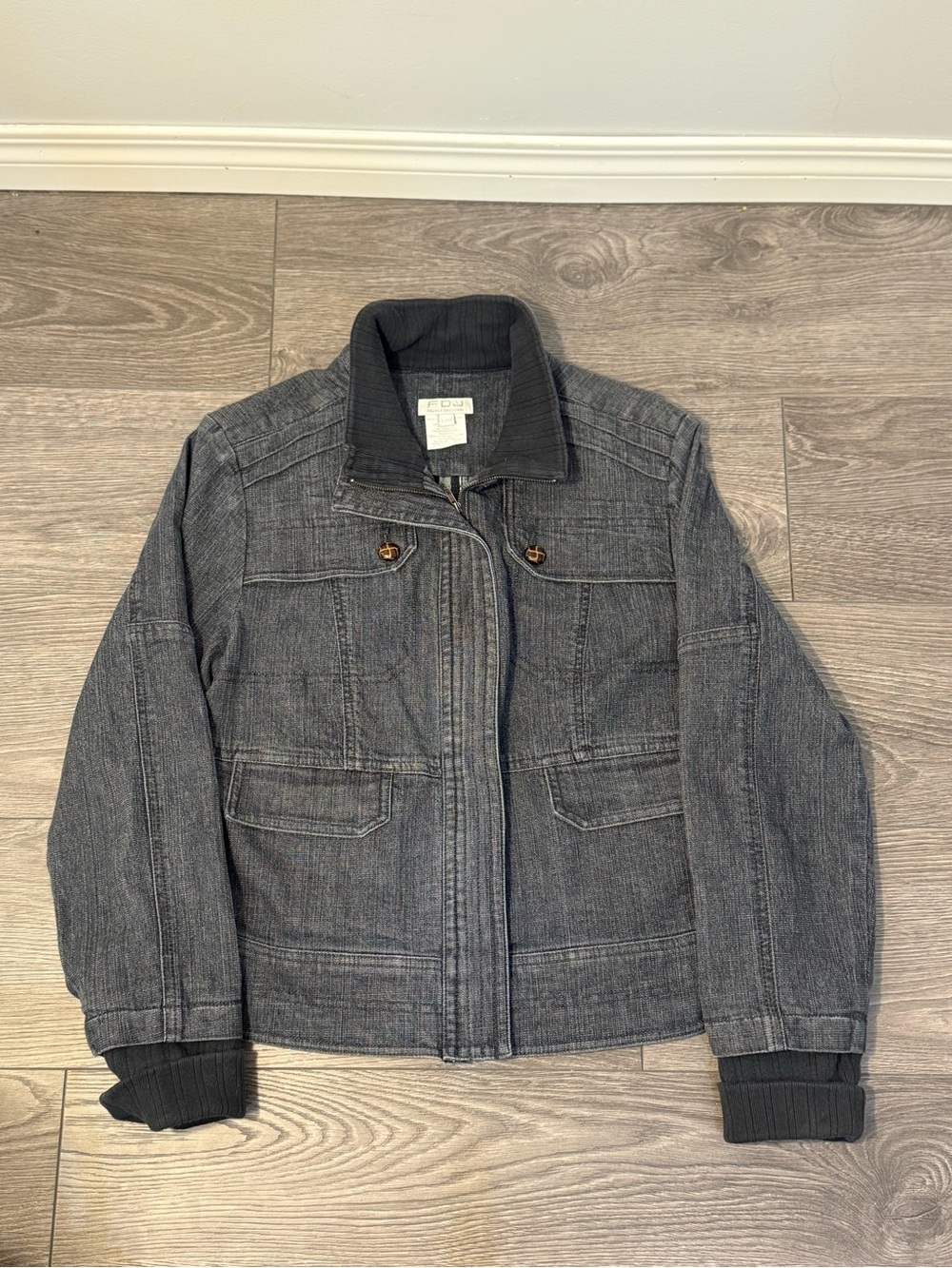 FDJ French dressing Charcoal Denim Jacket with Rib Knit Collar and Cuffs